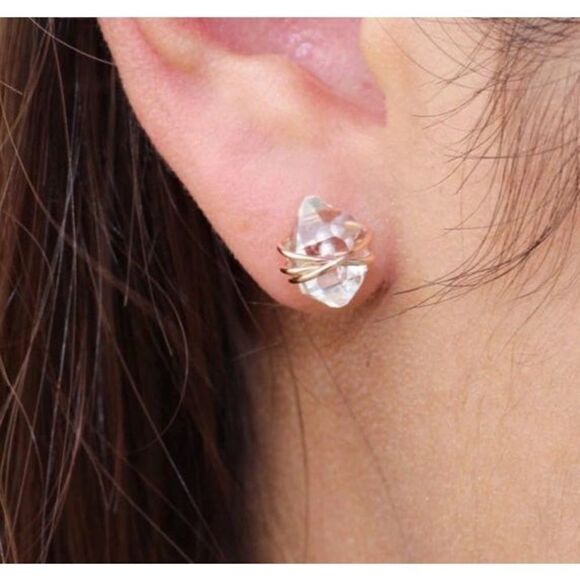 The Crystal Dream Gold plated wrapped lab created sapphire earrings - Picture 1 of 6